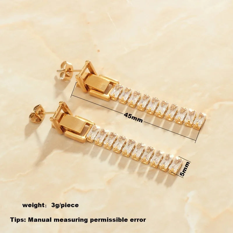 Classic 18k Gold Plated Zircon Drop Earrings - Split Into Two Wears Earrings Classic 18k Gold Plated Zircon Drop Earrings - Split Into Two Wears Earrings